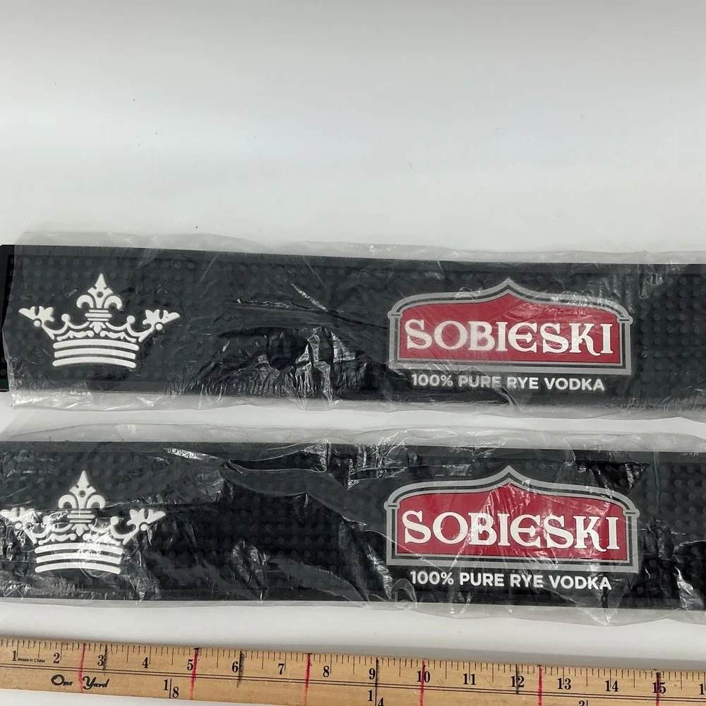Sobieski Vodka Bar Rail Mats Pair Black Rubber Spill Runner Set of‎ 2 23.5 Inch